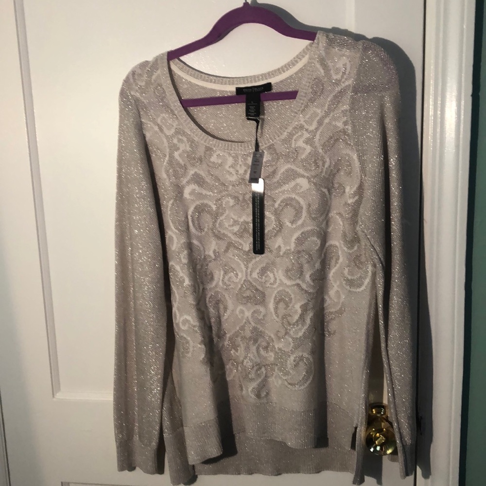 White House Black Market White and Gold Sweater